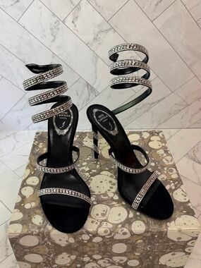 RENE CAOVILLA MARGOT Black Suede Satin Crystal-Embellished strass